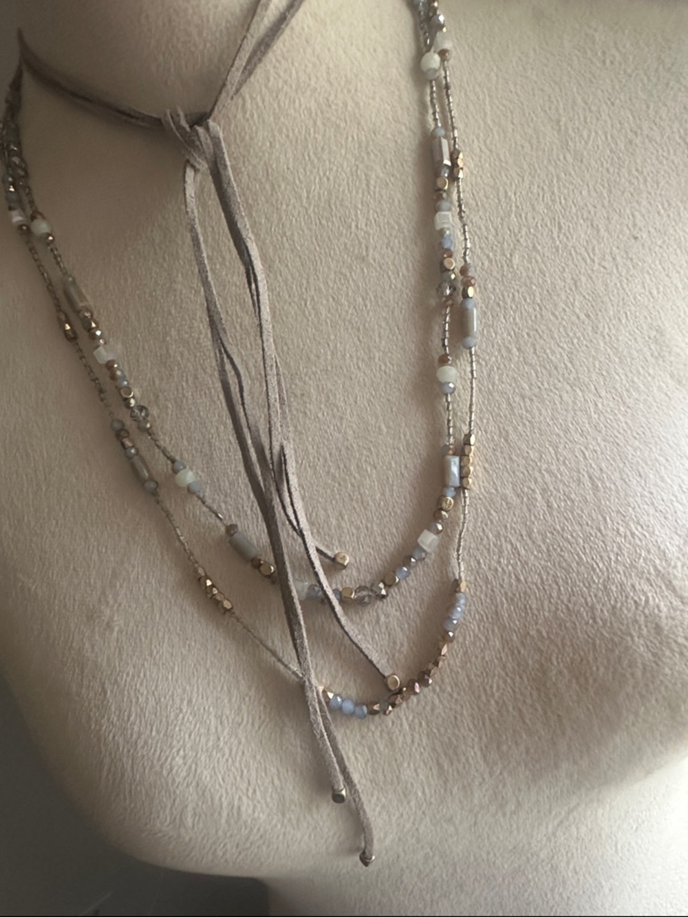Layering Suede and Milky Crystal Coastal Cowgirl Versatile Wrapping Necklace - Picture 3 of 16